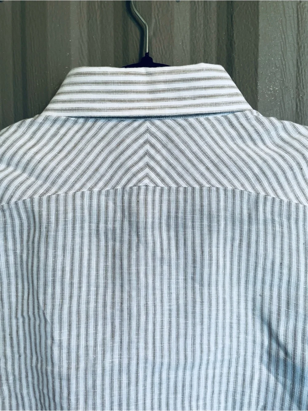 Banana Republic 100% Linen Shirt Brown Stripe Oxford Tailored Slim Fit Men's XL